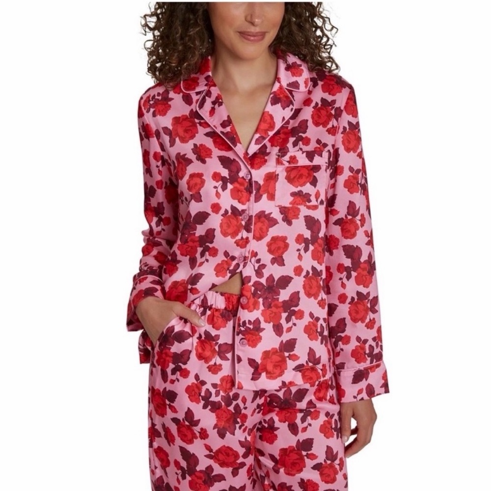 LOFT Red and Pink Floral Satin Pajama PANTS ONLY